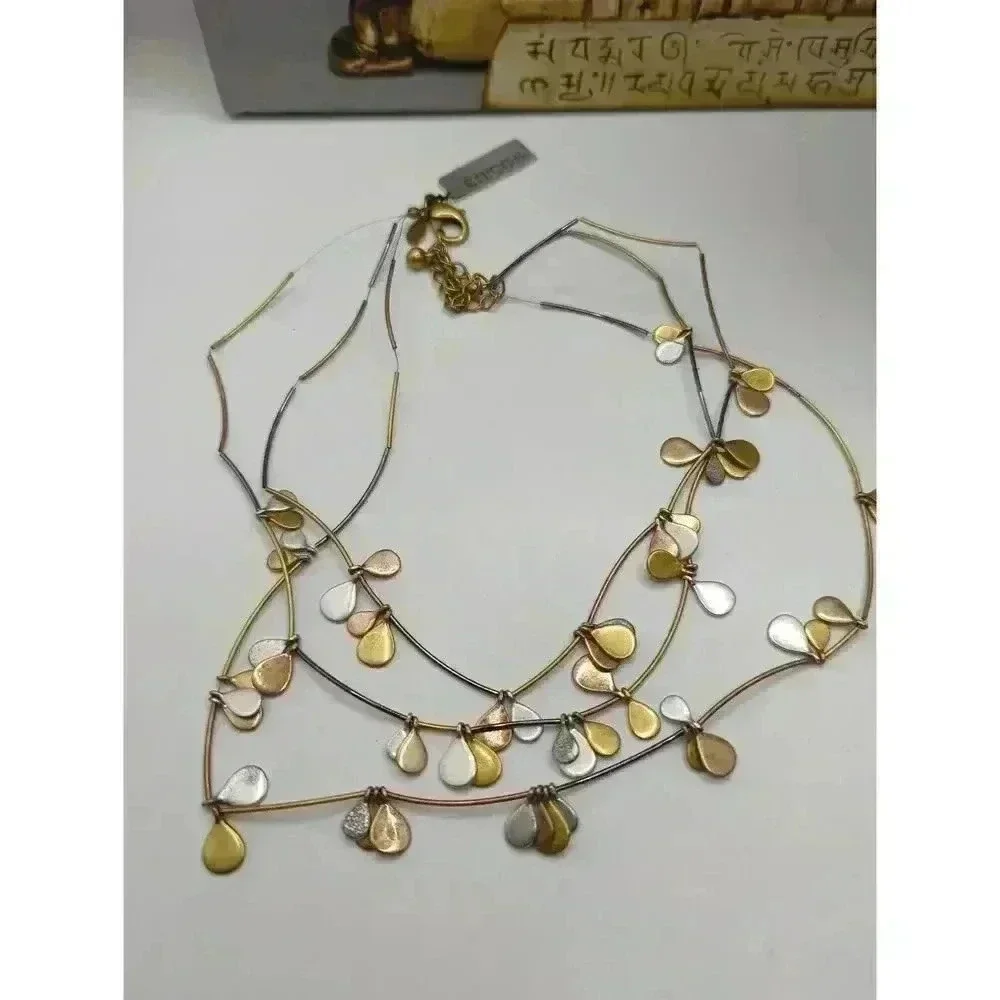 NEW Chicos Multi Strand Necklace Mixed Metal Leaf Shaped Pendants Womens